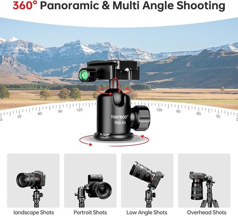 TONYBOO Carbon Fiber Tripod with 360° Ball Head, 63" Lightweight Travel Camera Tripod, 2-in-1 Compact Monopod Stand for DSLR, Heavy Duty Professional Shooting Tripod for Outdoor Hiking Photography in Kuwait