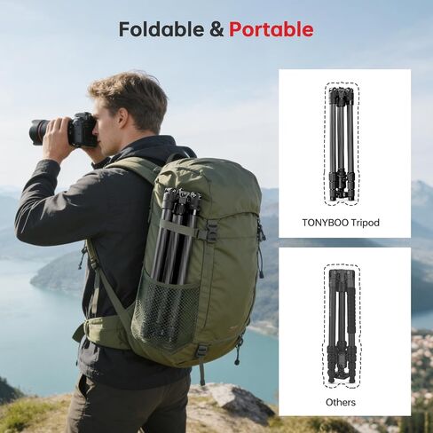 TONYBOO Carbon Fiber Tripod with 360° Ball Head, 63" Lightweight Travel Camera Tripod, 2-in-1 Compact Monopod Stand for DSLR, Heavy Duty Professional Shooting Tripod for Outdoor Hiking Photography in Kuwait
