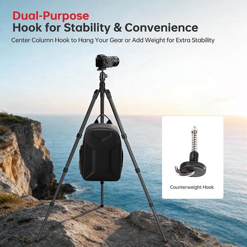 TONYBOO Carbon Fiber Tripod with 360° Ball Head, 63" Lightweight Travel Camera Tripod, 2-in-1 Compact Monopod Stand for DSLR, Heavy Duty Professional Shooting Tripod for Outdoor Hiking Photography in Kuwait