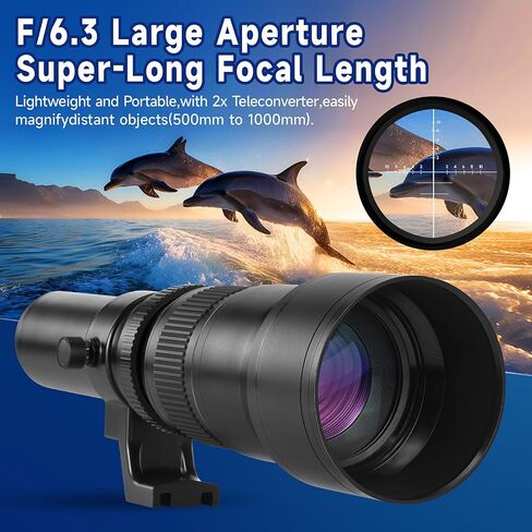 500mm-1000mm f/8 Telephoto Lens Fixed for Canon EF/EF/S Mount Cameras EOS Rebel T8i/T7i/T7/T6i/T5/T3i/T2i/XSi/SL3/SL2/T100/90D/80D/70D/50D/5D Mark IV/6D II/7D II/1D X III II DSLR Cameras Lenses in Kuwait