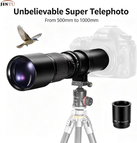 500mm-1000mm f/8 Telephoto Lens Fixed for Canon EF/EF/S Mount Cameras EOS Rebel T8i/T7i/T7/T6i/T5/T3i/T2i/XSi/SL3/SL2/T100/90D/80D/70D/50D/5D Mark IV/6D II/7D II/1D X III II DSLR Cameras Lenses in Kuwait