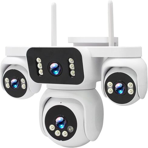Triple Lens Wireless Outdoor Camera for Home Security | Multi-lens+PTZ 360° Coverage,Solar Powered 8000mAh Built-in Battery,PIR Pro Motion Detection & Auto Tracking,No Monthly Fee in Kuwait