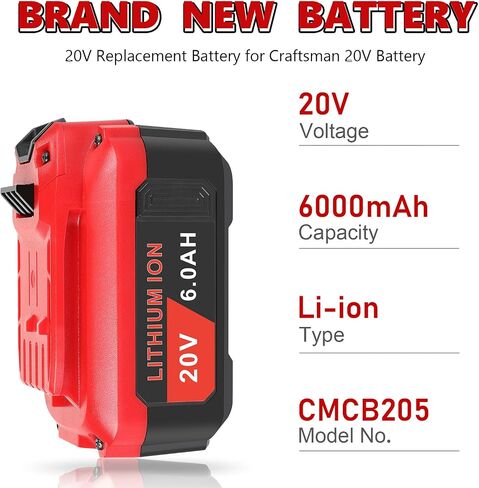 Upgraded 2-Packs Replacing 6.0 Ah Battery Compatible for Craftsman 20v Battery Compatible with Craftsman CMCB204, CMCB204, CMCB206, CMCB202, CMCB201 20V Cordless Power Tools High Performance in Saudi Arabia
