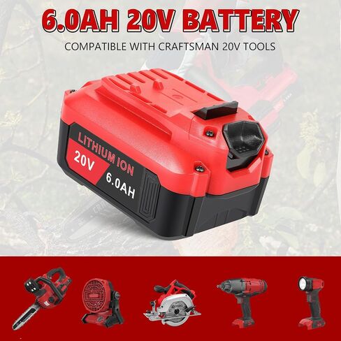 Upgraded 2-Packs Replacing 6.0 Ah Battery Compatible for Craftsman 20v Battery Compatible with Craftsman CMCB204, CMCB204, CMCB206, CMCB202, CMCB201 20V Cordless Power Tools High Performance in Saudi Arabia
