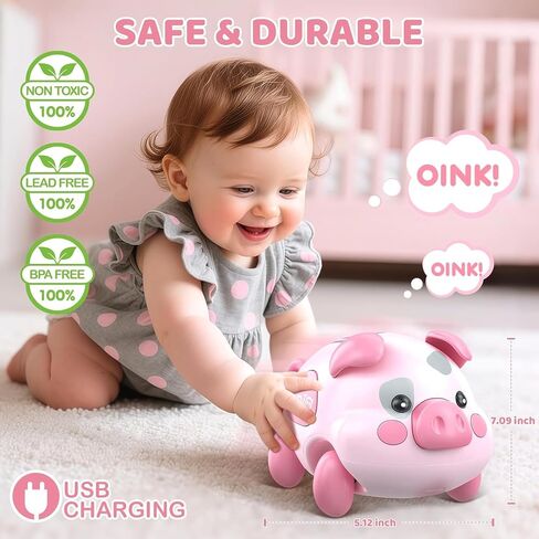 Baby Toy 6-12 Months, Musical Piggy Baby Crawling Toys with Light | 6 Month Old Baby Toys for Tummy Time Development, Early Learning Educational Toys, Birthday Gifts for Boys Girls 6-12 Month in Kuwait