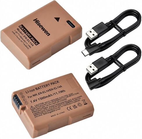 بطارية EN-EL14 مع مدخل USB-C، عبوتان بطارية EN-EL14A بقدرة 1500 مللي أمبير في الساعة لكاميرات Nikon D3100 D3200 D3300 D3400 D3500 D5100 D5200 D5300 D5500 D5600 DF Coolpix P7000 P7100 P7700 P7800 in Kuwait