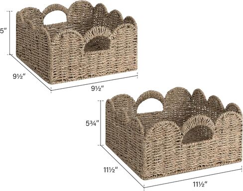 StorageWorks Scalloped Wicker Basket, Hand-woven Rattan Baskets with Built-in Handles, Seagrass Basket for Organizing and Decor, 2 Pack | Woven Baskets for Storage, Wicker Storage Baskets for Shelves, Large Wicker Basket, Shelf Basket with Handles, 2 Pack in Saudi Arabia