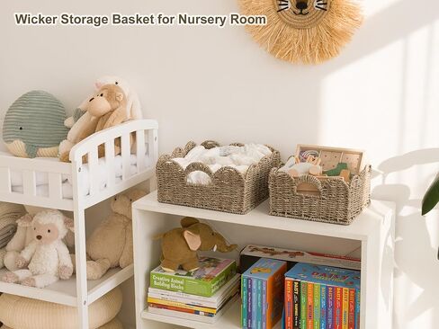 StorageWorks Scalloped Wicker Basket, Hand-woven Rattan Baskets with Built-in Handles, Seagrass Basket for Organizing and Decor, 2 Pack | Woven Baskets for Storage, Wicker Storage Baskets for Shelves, Large Wicker Basket, Shelf Basket with Handles, 2 Pack in Saudi Arabia