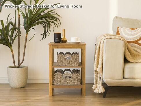 StorageWorks Scalloped Wicker Basket, Hand-woven Rattan Baskets with Built-in Handles, Seagrass Basket for Organizing and Decor, 2 Pack | Woven Baskets for Storage, Wicker Storage Baskets for Shelves, Large Wicker Basket, Shelf Basket with Handles, 2 Pack in Saudi Arabia