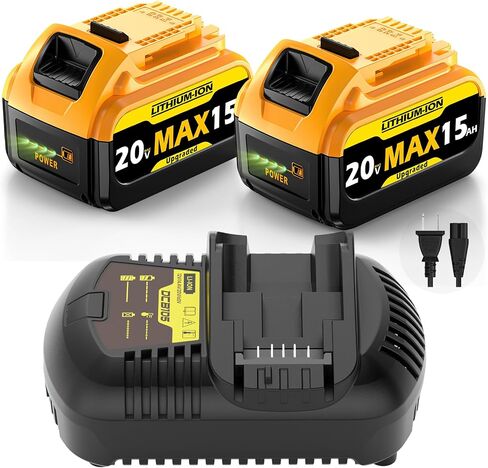 15Ah 20V MAX Replacement for Dewalt Lithium Ion Battery and Charge Combo | with High Capacity Batteries Cordless Power Tools 20 Volt Baterías DCB201 DCB203 DCB204 DCB205 DCB206 LED Indicator in Kuwait
