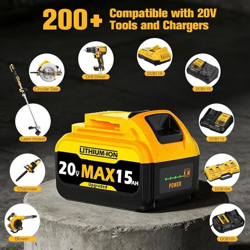 15Ah 20V MAX Replacement for Dewalt Lithium Ion Battery and Charge Combo | with High Capacity Batteries Cordless Power Tools 20 Volt Baterías DCB201 DCB203 DCB204 DCB205 DCB206 LED Indicator in Kuwait