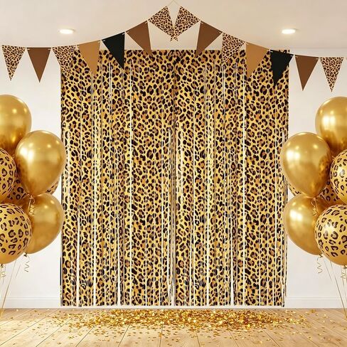 2 Pack Cheetah Print Backdrop, Leopard Party Decorations, Jungle Safari Cheetah Curtains with Fringe, 3.3×6.6ft Foil Backdrop for Cheetah Print Birthday & Graduation, Photo Booth & Party Entrance in Kuwait