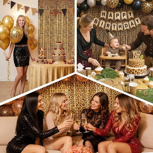 2 Pack Cheetah Print Backdrop, Leopard Party Decorations, Jungle Safari Cheetah Curtains with Fringe, 3.3×6.6ft Foil Backdrop for Cheetah Print Birthday & Graduation, Photo Booth & Party Entrance in Kuwait
