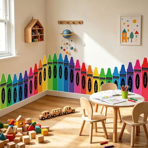 9.8 ft Rainbow Crayon Classroom Wall Decor Fabric Cuttable Fabric Backdrop for Preschool Kindergarten Graduation with Adhesive Dots Crayon Themed Decorations for Daycare, End of Year & Back to School in Saudi Arabia