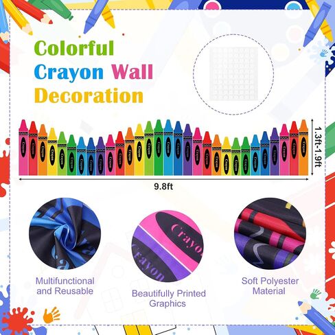 9.8 ft Rainbow Crayon Classroom Wall Decor Fabric Cuttable Fabric Backdrop for Preschool Kindergarten Graduation with Adhesive Dots Crayon Themed Decorations for Daycare, End of Year & Back to School in Saudi Arabia