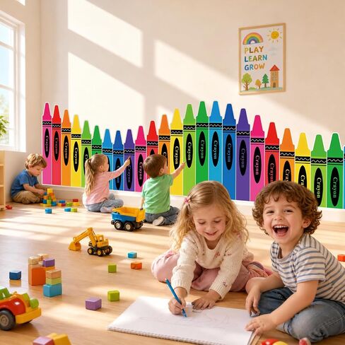 9.8 ft Rainbow Crayon Classroom Wall Decor Fabric Cuttable Fabric Backdrop for Preschool Kindergarten Graduation with Adhesive Dots Crayon Themed Decorations for Daycare, End of Year & Back to School in Saudi Arabia