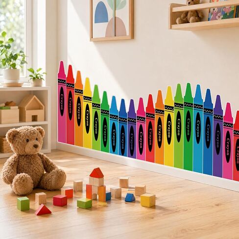 9.8 ft Rainbow Crayon Classroom Wall Decor Fabric Cuttable Fabric Backdrop for Preschool Kindergarten Graduation with Adhesive Dots Crayon Themed Decorations for Daycare, End of Year & Back to School in Saudi Arabia