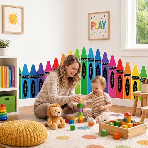9.8 ft Rainbow Crayon Classroom Wall Decor Fabric Cuttable Fabric Backdrop for Preschool Kindergarten Graduation with Adhesive Dots Crayon Themed Decorations for Daycare, End of Year & Back to School in Saudi Arabia