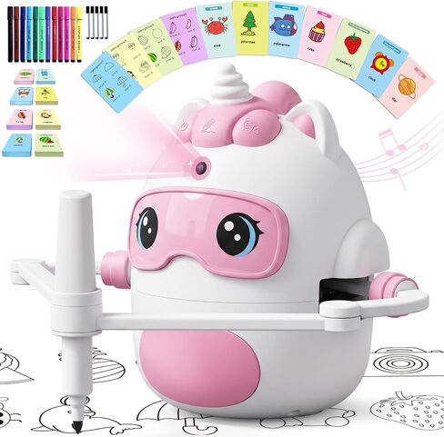 Unicorn Drawing Robot for Kids with150 Educational Cards, Smart Learning Toys Voice Interactive Partner Montessori Painting Toy for Girls Ages 3-8 in Saudi Arabia
