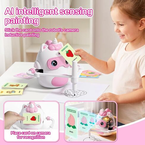 Unicorn Drawing Robot for Kids with150 Educational Cards, Smart Learning Toys Voice Interactive Partner Montessori Painting Toy for Girls Ages 3-8 in Saudi Arabia