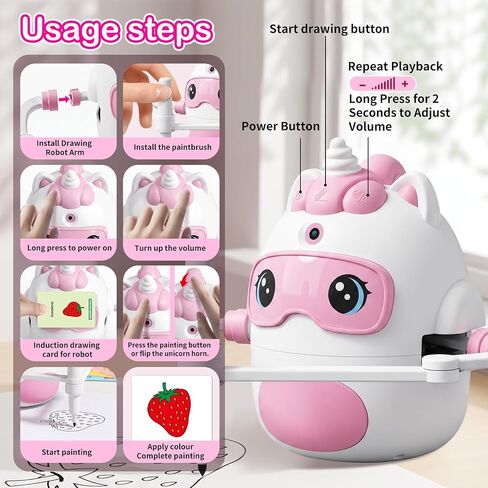Unicorn Drawing Robot for Kids with150 Educational Cards, Smart Learning Toys Voice Interactive Partner Montessori Painting Toy for Girls Ages 3-8 in Saudi Arabia