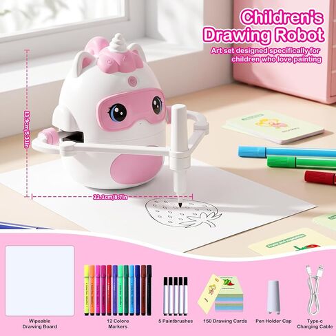 Unicorn Drawing Robot for Kids with150 Educational Cards, Smart Learning Toys Voice Interactive Partner Montessori Painting Toy for Girls Ages 3-8 in Saudi Arabia