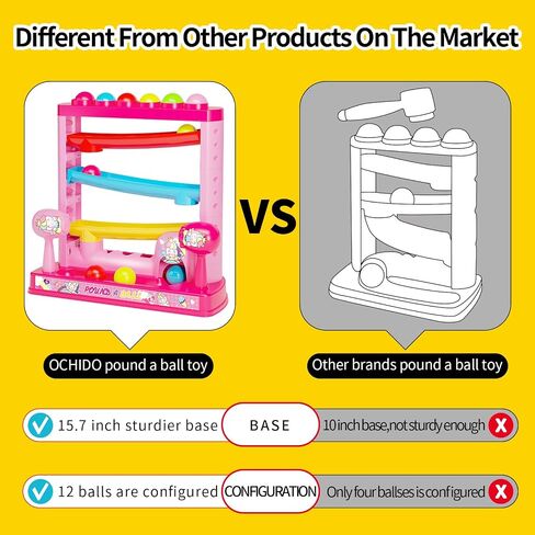 Montessori Toys for 3+ Years Old Kids Girls, Pound A Ball Toys Included 2 Hammer & 12 Balls,Gifts for Girl Age 3+, Interactive Toy for Early Learning Educational Gifts for Girl in Kuwait