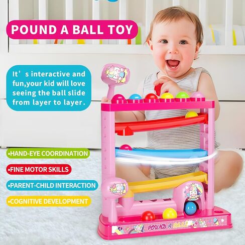 Montessori Toys for 3+ Years Old Kids Girls, Pound A Ball Toys Included 2 Hammer & 12 Balls,Gifts for Girl Age 3+, Interactive Toy for Early Learning Educational Gifts for Girl in Kuwait