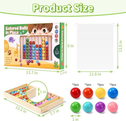 56 PCS Wooden Color Sorting Balls Toy with Storage Box | puzzle colorful ball sorting game, rainbow sensory color matching & return game for kids ages 3+ in Kuwait