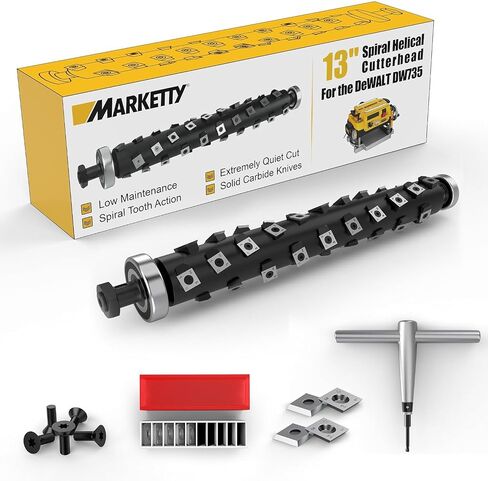 Upgrade 13 Inch Helical Cutterhead for DeWalt DW735 DW735X Thickness Planer | 4‑Row Quiet Efficient Design, Pre‑Installed Bearing, Includes 5 Spare Carbide Blades, Screws & T‑Wrench in Saudi Arabia