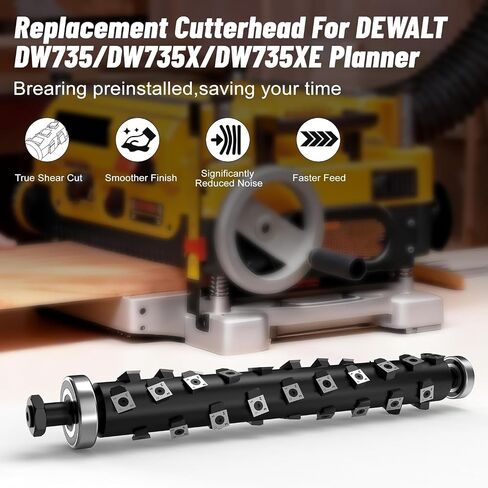 Upgrade 13 Inch Helical Cutterhead for DeWalt DW735 DW735X Thickness Planer | 4‑Row Quiet Efficient Design, Pre‑Installed Bearing, Includes 5 Spare Carbide Blades, Screws & T‑Wrench in Saudi Arabia