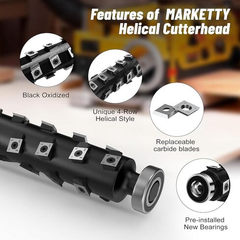 Upgrade 13 Inch Helical Cutterhead for DeWalt DW735 DW735X Thickness Planer | 4‑Row Quiet Efficient Design, Pre‑Installed Bearing, Includes 5 Spare Carbide Blades, Screws & T‑Wrench in Saudi Arabia