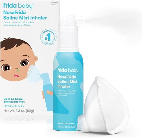 Frida Baby NoseFrida Saline Mist Nasal Inhaler, Babies & Kids, Safe, Gentle | Decongestant Spray for Congestion & Allergy Relief, Soothes Stuffy Nose & Sore Throat, Includes Mask in Saudi Arabia