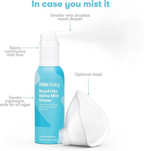 Frida Baby NoseFrida Saline Mist Nasal Inhaler, Babies & Kids, Safe, Gentle | Decongestant Spray for Congestion & Allergy Relief, Soothes Stuffy Nose & Sore Throat, Includes Mask in Saudi Arabia