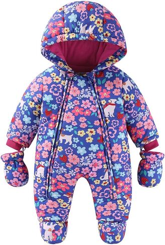 WYTbaby Baby Winter Snowsuit Romper Hooded Zipper, Boys Girls Thick Warm Jumpsuit, Infant Outfit Snow Wear Suit（0-3Years） in Saudi Arabia