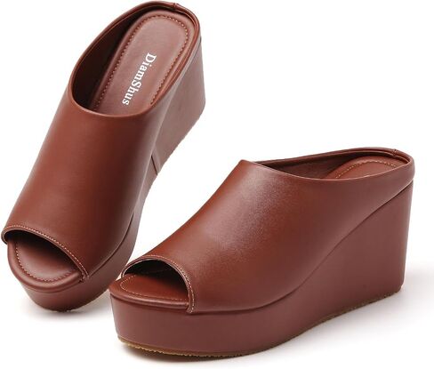 Women's Wedge Sandals Open Toe Orthopedic Leather Slides Comfortable Dress Casual Walking Platform Light Weight Fashion Heeled Slip On in Saudi Arabia