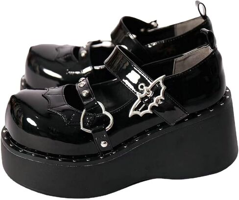 Parisuit Womens Lolita Platform Goth Shoes Mary Jane Wedge Heel Pumps | Ankle Strap, Round Toe, Punk Cosplay Shoes in Saudi Arabia