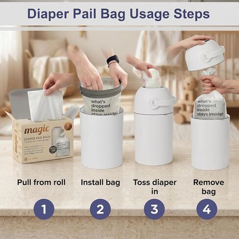L.A. Baby Magic Diaper Bags - Diaper Pail Refill Bags 45 Count - Multi-Layer 100% Odor-Free Disposable Diaper Bag - Holds 1125 Diapers - Extra Strong No Leak in Saudi Arabia
