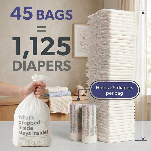 L.A. Baby Magic Diaper Bags - Diaper Pail Refill Bags 45 Count - Multi-Layer 100% Odor-Free Disposable Diaper Bag - Holds 1125 Diapers - Extra Strong No Leak in Saudi Arabia