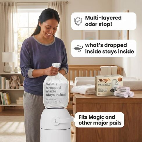 L.A. Baby Magic Diaper Bags - Diaper Pail Refill Bags 45 Count - Multi-Layer 100% Odor-Free Disposable Diaper Bag - Holds 1125 Diapers - Extra Strong No Leak in Saudi Arabia