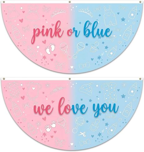 2 Pack Gender Reveal Flag, 3x1.5 FT Baby Shower Party Fan Decorations Gender Reveal Party Wall Decor, Photo Booth Props, Boy or Girl Announcement Party Supplies in Kuwait