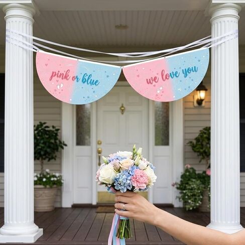 2 Pack Gender Reveal Flag, 3x1.5 FT Baby Shower Party Fan Decorations Gender Reveal Party Wall Decor, Photo Booth Props, Boy or Girl Announcement Party Supplies in Kuwait