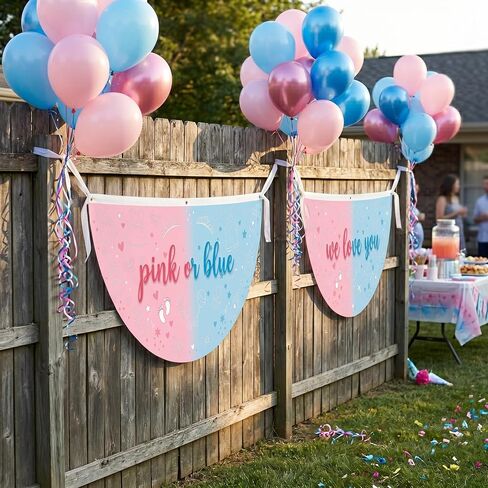 2 Pack Gender Reveal Flag, 3x1.5 FT Baby Shower Party Fan Decorations Gender Reveal Party Wall Decor, Photo Booth Props, Boy or Girl Announcement Party Supplies in Kuwait