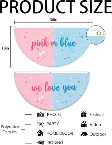 2 Pack Gender Reveal Flag, 3x1.5 FT Baby Shower Party Fan Decorations Gender Reveal Party Wall Decor, Photo Booth Props, Boy or Girl Announcement Party Supplies in Kuwait