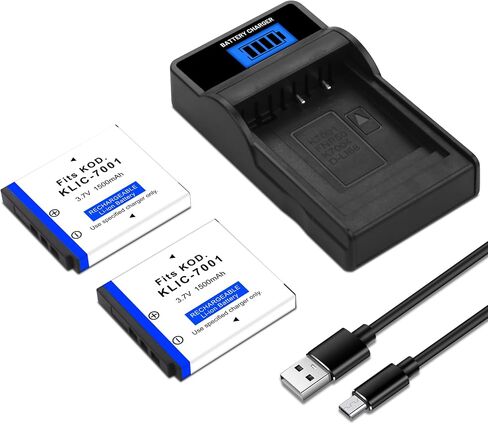 2 Pack KLIC-7001 Battery and LCD USB Charger for Kodak KLIC-7001 and Kodak EasyShare V550, V570, V610, V705, V750, M320, M340, M341, M753 Zoom, M763, M853 Zoom, M863, M893 is, M1063 Cameras in Saudi Arabia
