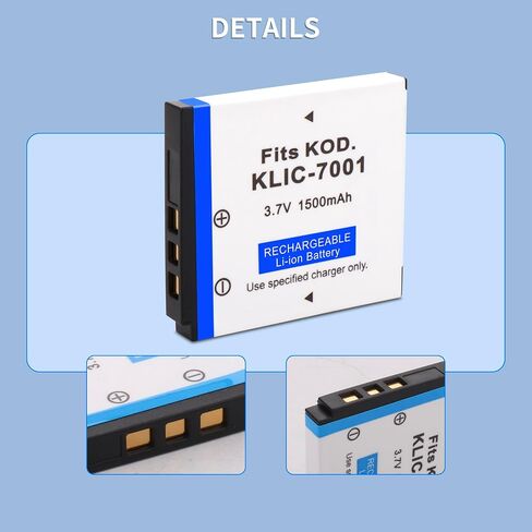 2 Pack KLIC-7001 Battery and LCD USB Charger for Kodak KLIC-7001 and Kodak EasyShare V550, V570, V610, V705, V750, M320, M340, M341, M753 Zoom, M763, M853 Zoom, M863, M893 is, M1063 Cameras in Saudi Arabia
