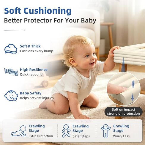 Edge Protector for Baby, Extra Wide Corner Protectors Guards, 6.5' x 3.15" | Foam Padding Furniture Corners & Edges Safety Bumper Edge Cushion for Crib, Wall, Fireplace, Off White in Saudi Arabia