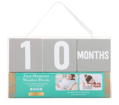 Kate & Milo First Moments Wooden Baby Milestone Blocks | Includes 3 Wooden Age Blocks, Numbers 0-9, Weeks, Months and Years, Pregnancy and Baby Milestone Photo Props in Saudi Arabia