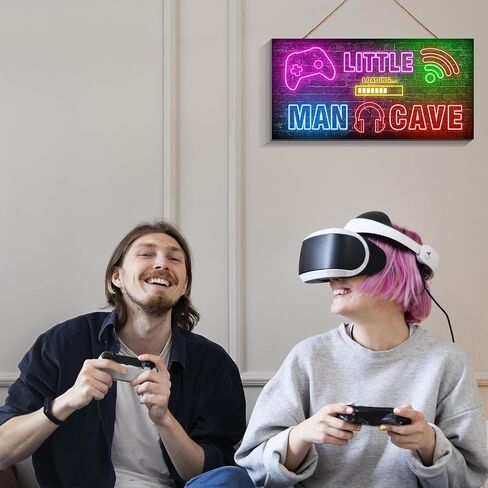 Gaming Decor for Boys Room Wooden, Neon Gaming Wooden Door Sign for Gamer Room Decor, Boys Decorations for Bedroom Nursery Playroom Wall Art (6"x12") in Saudi Arabia