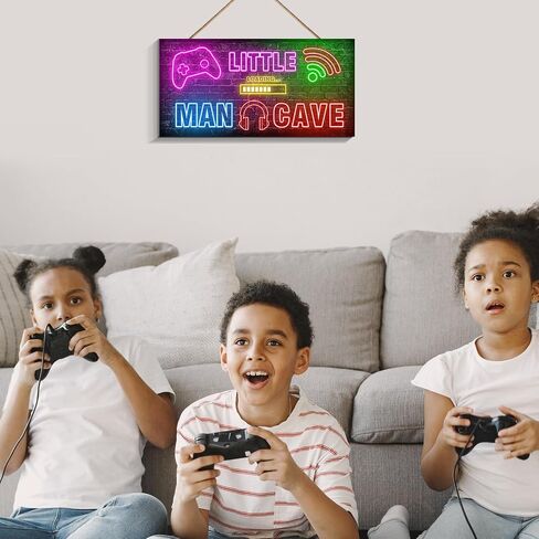 Gaming Decor for Boys Room Wooden, Neon Gaming Wooden Door Sign for Gamer Room Decor, Boys Decorations for Bedroom Nursery Playroom Wall Art (6"x12") in Saudi Arabia
